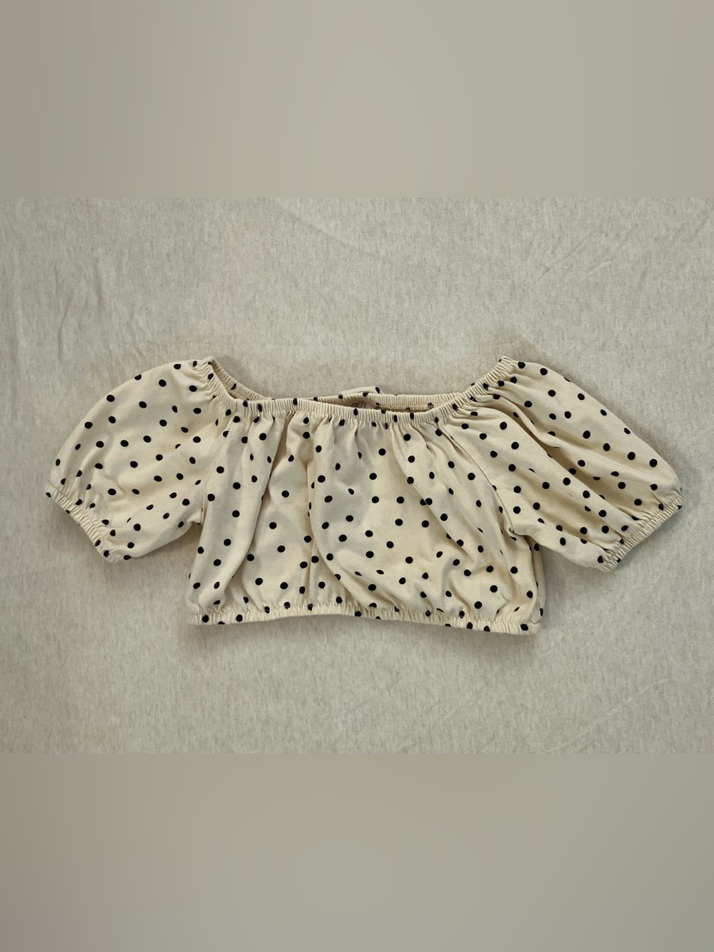 Zara Girl Polka Dot Crop Top with Puff Sleeves, Ecru/Black - Size 7 (EUC)